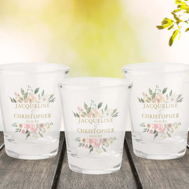 Vaso De Chupito Elegante Rubor Pink Gold Floral Custom Wedding (Subido por el creador)