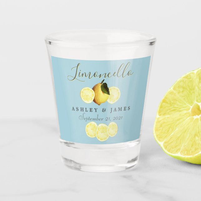 Vaso De Chupito Elegante Script Watercolor Lemon Boda Limoncello (Anverso)