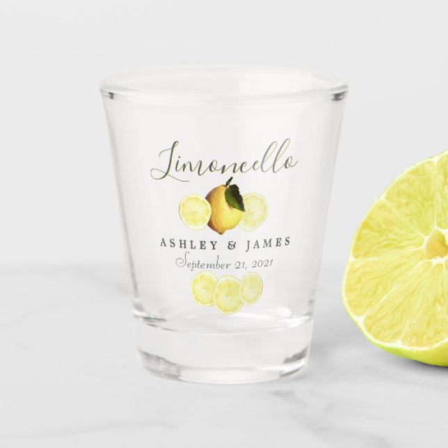 Vaso De Chupito Elegante Script Watercolor Lemon Boda Limoncello (Anverso)