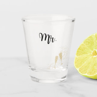 Vaso De Chupito Elegante Sr. Negro y Oro y flautas de champán