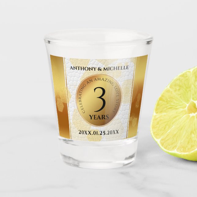 Vaso De Chupito Elegante tercer aniversario Boda de cuero (Anverso)