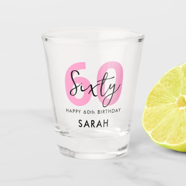 Vaso De Chupito Elegante y moderno 60 años rosado (Anverso)