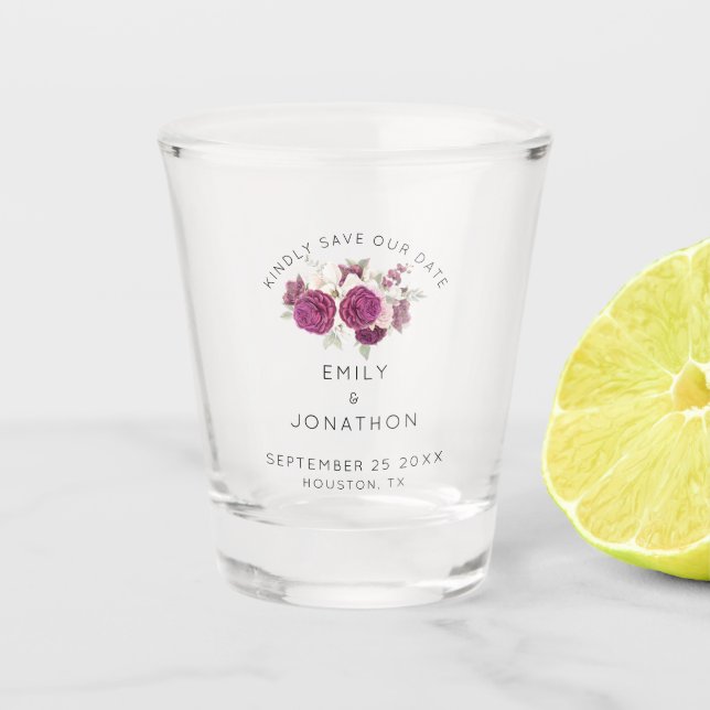 Vaso De Chupito Elegantes Florales De Borgoña Keepsake Salvar La F (Anverso)