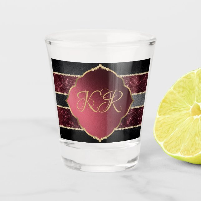 Vaso De Chupito Elegantes Iniciales Monogramas Maroon & Gold (Anverso)