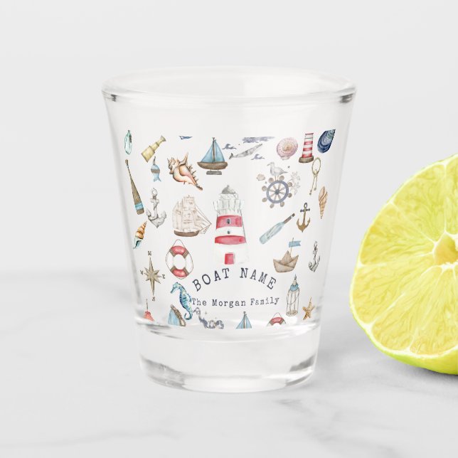 Vaso De Chupito Elementos Náuticos Acuarela Marinero (Anverso)