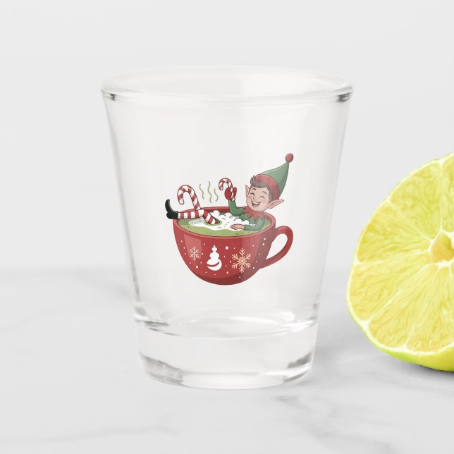 Vaso De Chupito Elfo Divertido Tomando Baño de Matcha Navidad (Anverso)