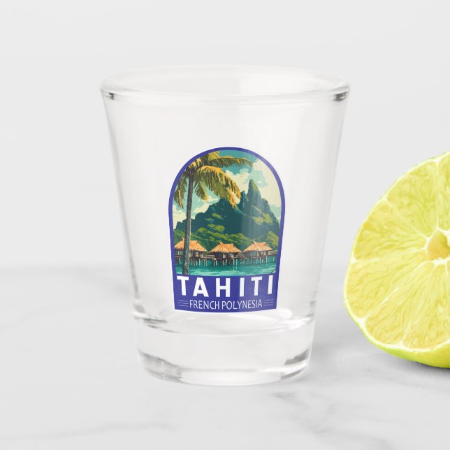 Vaso De Chupito Emblema de arte de viaje de la Polinesia Francesa  (Anverso)