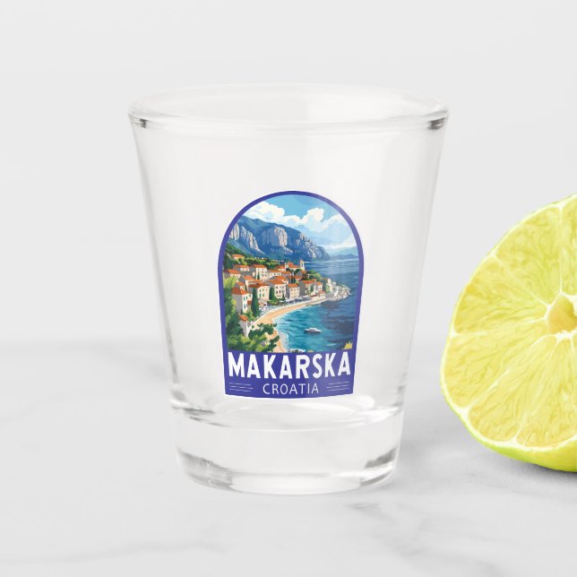 Vaso De Chupito Emblema de arte de viajes de Makarska Croatia (Anverso)