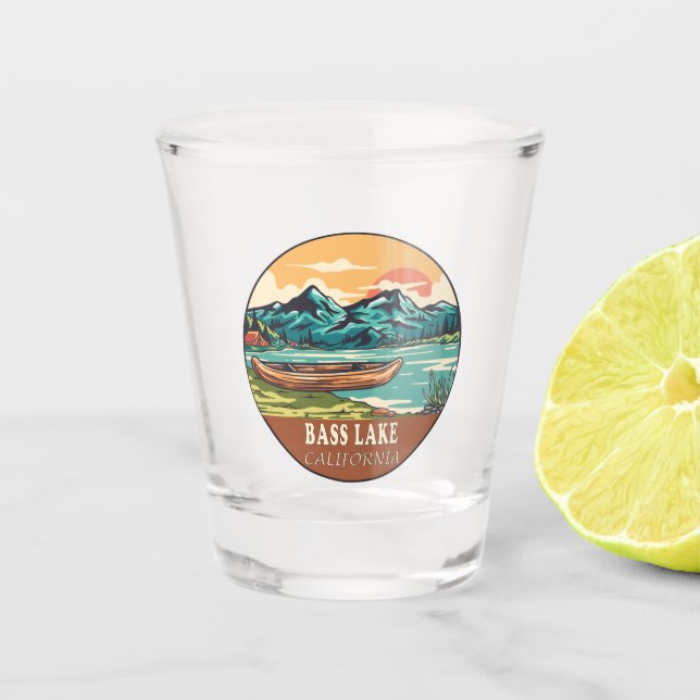 Vaso De Chupito Emblema de pesca en bote de Bass Lake California (Anverso)