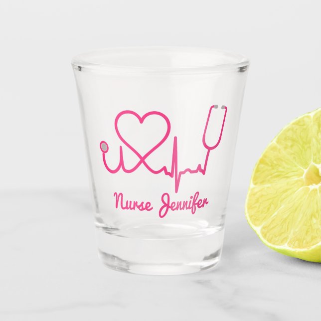Vaso De Chupito Enfermera Personalizado rosa Stethoscope Línea de  (Anverso)
