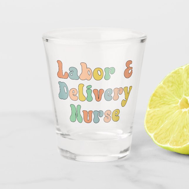 Vaso De Chupito Enfermero de parto y trabajo Groovy Retro (Anverso)