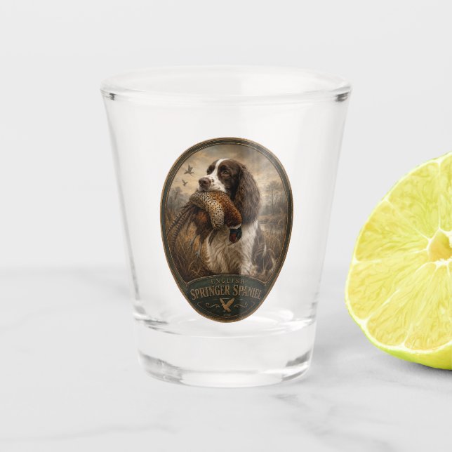 Vaso De Chupito English Springer Spaniel con faisán    (Anverso)