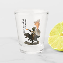 Vaso De Chupito Epic Black Cat Cowboy Riding Dinosaur with Volcano