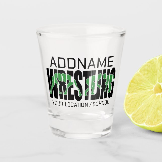 Vaso De Chupito Equipo de Lucha ADD TEXTO Escuela Varsity Wrestler (Anverso)