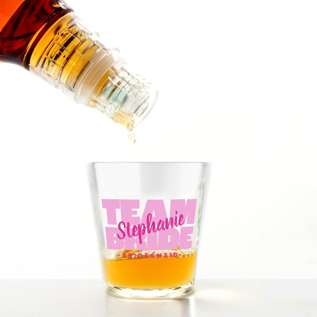 Vaso De Chupito Equipo Novia Nombre del Grupo Bridal Regalo Favor  (Team Bride Bridal Party Name Bridesmaid Pink Favor Shot Glass)