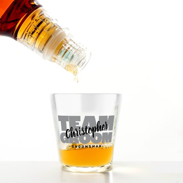 Vaso De Chupito Equipo Novio Despedida de Soltero Padrino Gris Neg (Team Groom Bachelor Party Groomsman Black Gray Shot Glass)