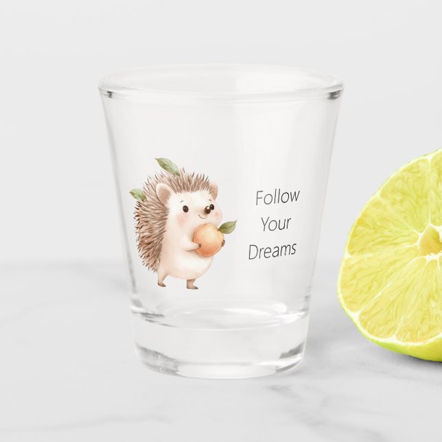 Vaso De Chupito Erizo de melocotón hojas verdes sueños (Anverso)