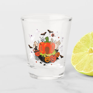 Vaso De Chupito Escena de cementerio de la calabaza de Halloween e