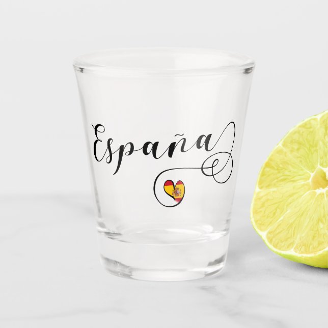 Vaso De Chupito Escritura del corazón de la bandera de España (Anverso)