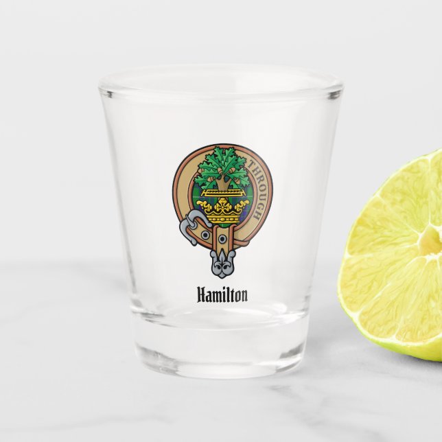 Vaso De Chupito Escudo de Clan Hamilton por cazar vidrio caliente  (Anverso)