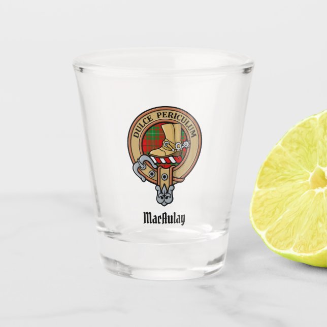 Vaso De Chupito Escudo de Clan MacAulay sobre vidrio caliente de T (Anverso)