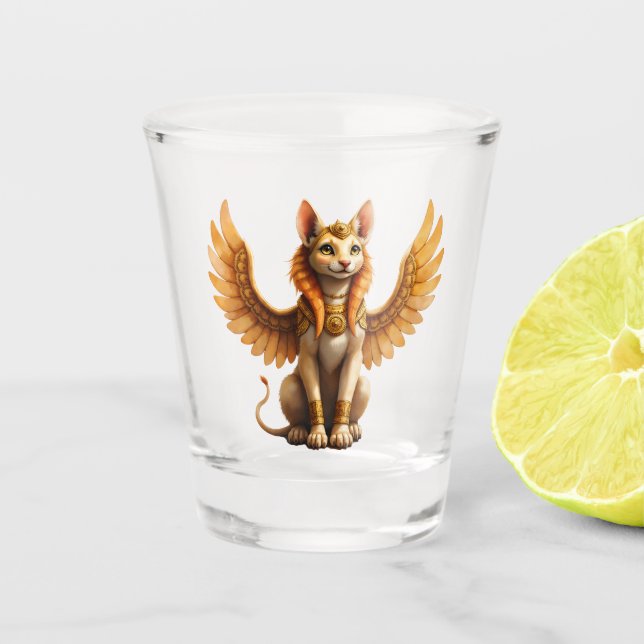 Vaso De Chupito Esfinge De Gato Aguila Mística - Arte De Fantasía  (Anverso)