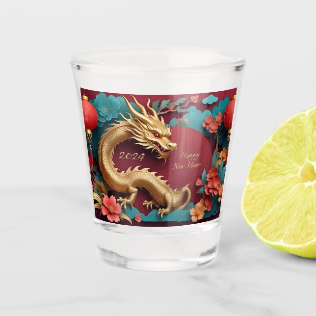 Vaso De Chupito Espectáculo Dragón Dorado Año Nuevo Chino (Anverso)