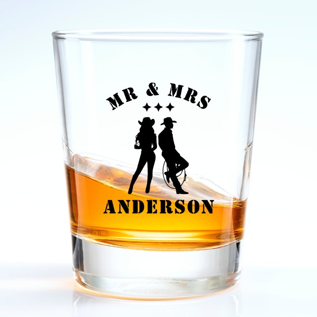 Vaso De Chupito Esposo Esposa Marido Mujer Novia Novio Parejas Vaq (mr and mrs wedding shot glass with cowboy and cowgirl)