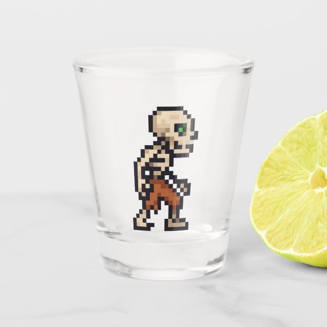 Vaso De Chupito Esqueleto Retro de 8 bits (Anverso)