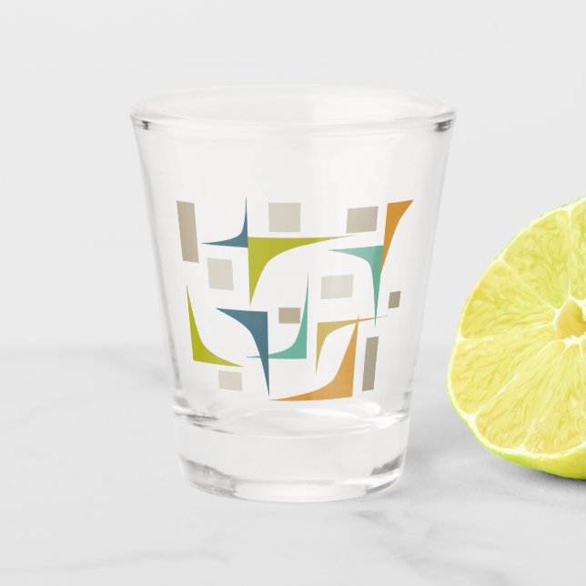 Vaso De Chupito Esquinas verdes turquesa Naranja mitad siglo moder (Anverso)