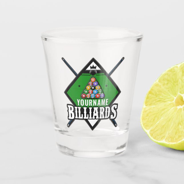 Vaso De Chupito Estantería de taco de billar personalizada NOMBRE  (Anverso)