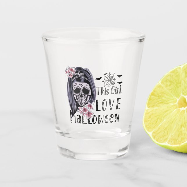 Vaso De Chupito Este Chica ama Halloween (Anverso)