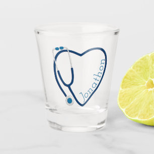 Vaso De Chupito Estetoscopio Corazón Azul Divertido