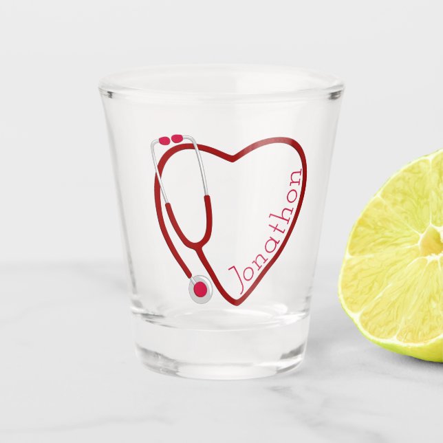 Vaso De Chupito Estetoscopio Corazón Rojo Divertido (Anverso)