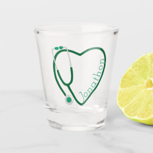 Vaso De Chupito Estetoscopio Corazón Verde Divertido
