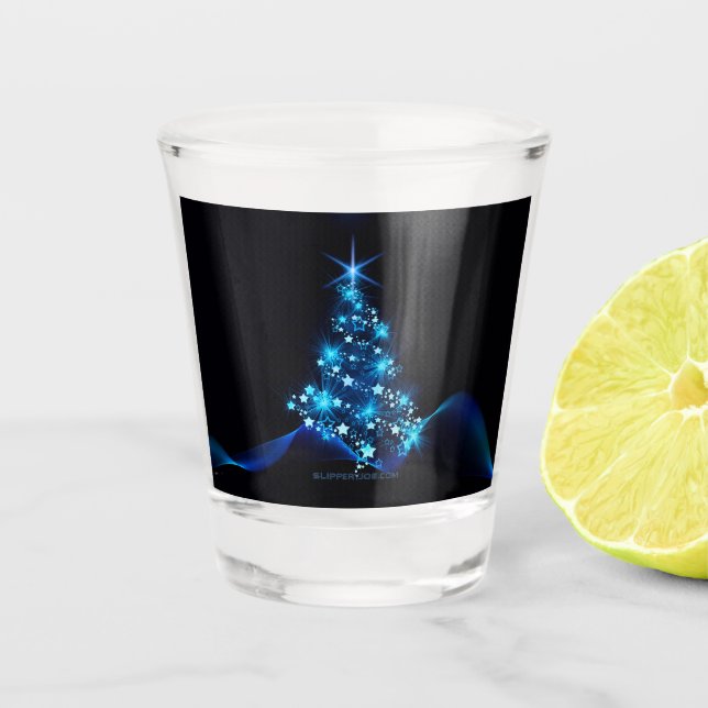 Vaso De Chupito estilizado árbol de Navidad SlipperyJoe azul brill (Anverso)