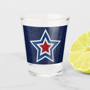 Vaso De Chupito Estrella Roja, Blanca y Azul con Brillo del 4 de J