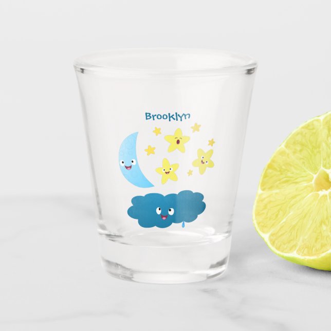 Vaso De Chupito Estrellas de canto, personalizado de luna y nube (Anverso)