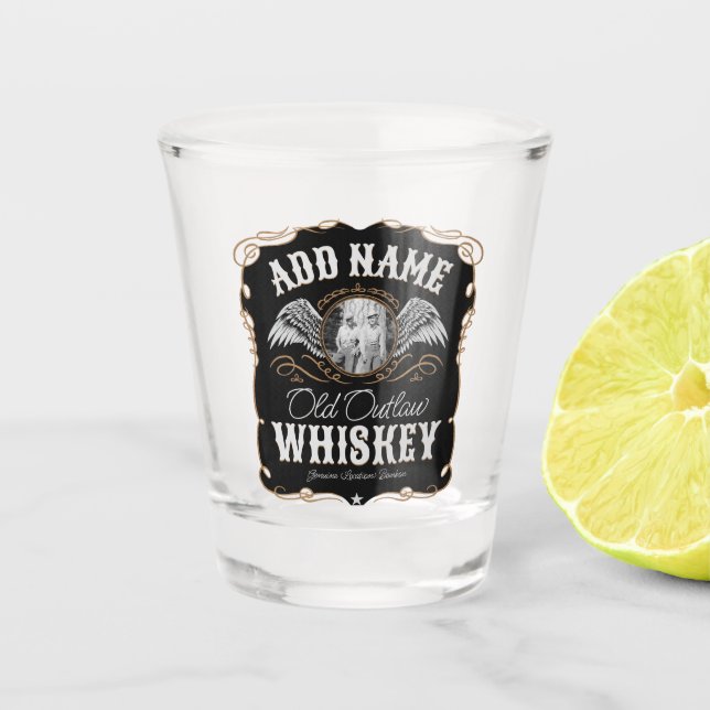 Vaso De Chupito Etiqueta de Whiskey Moonshine Antiguo AGREGAR FOTO (Anverso)