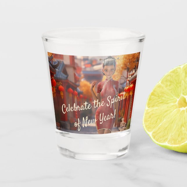 Vaso De Chupito Exótico Chica de armas para celebrar Año Nuevo chi (Anverso)