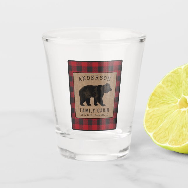 Vaso De Chupito Familia Rustic Bear Cabina Red Buffalo Plaid Burla (Anverso)