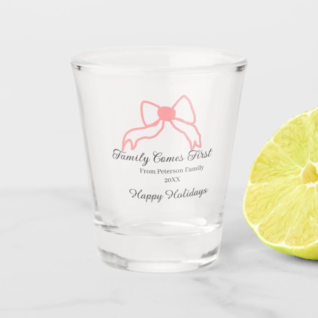 Vaso De Chupito Family comes first red bow family name holidays (Anverso)