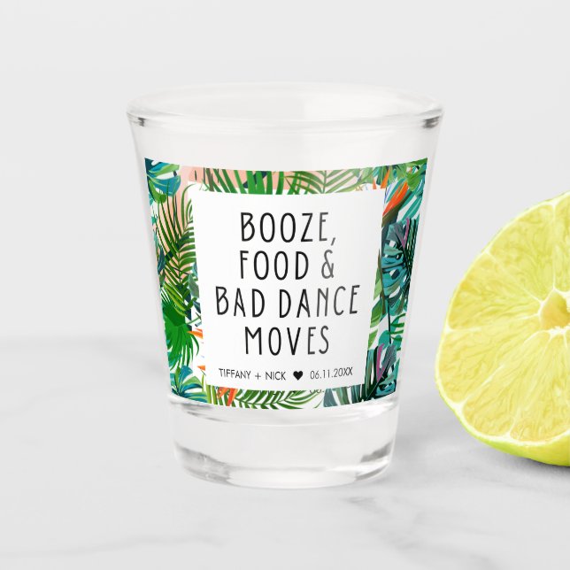 Vaso De Chupito Famoso Favor de Boda en Playa Tropical Leaf Funny  (Anverso)