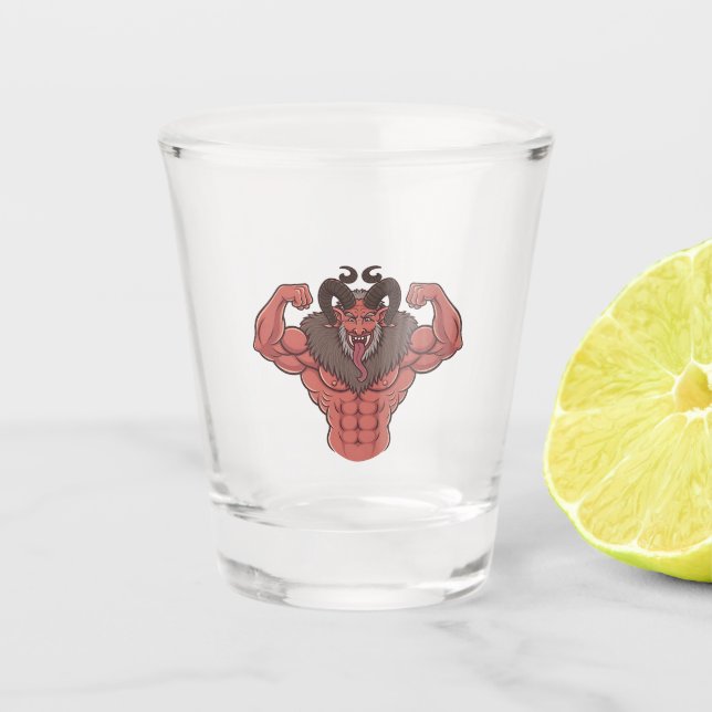 Vaso De Chupito Famosos Navidades de Krampus con un ritmo muscular (Anverso)