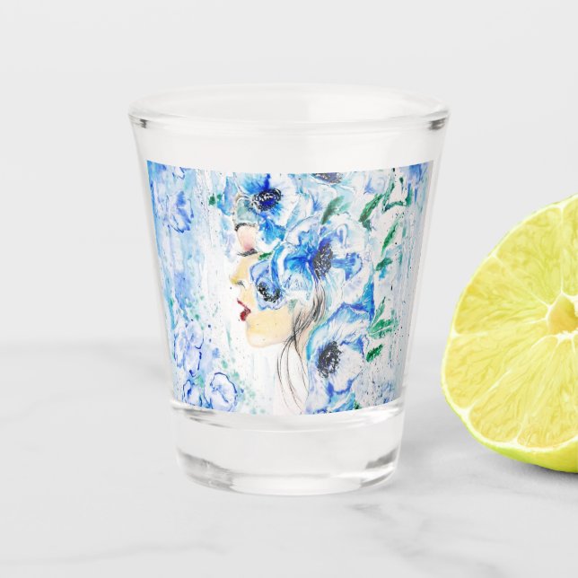 Vaso De Chupito Fantasía azul - acuarela (Anverso)