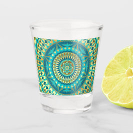 Vaso De Chupito Fantasia de Mandala de Oro Azul