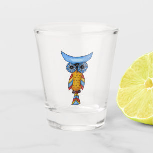 Vaso De Chupito Fantasy Owl Cabeza Azul Ojos Cuerpo Amarillo Color