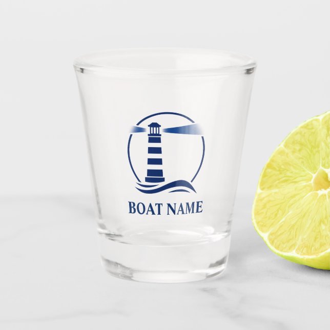 Vaso De Chupito Faro clásico náutico con nombre de barco (Anverso)