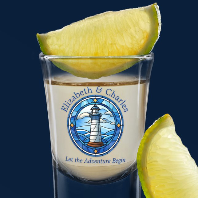 Vaso De Chupito Faro de aventuras boda Vela Náutica (Wedding Favor Lighthouse Nautical Shot Glass)
