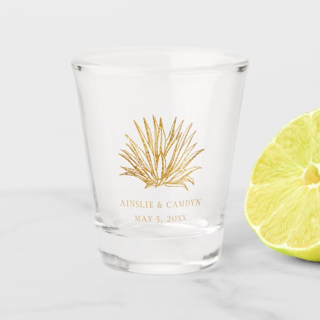 Vaso De Chupito Faux Gold Agave Wedding Favor (Anverso)